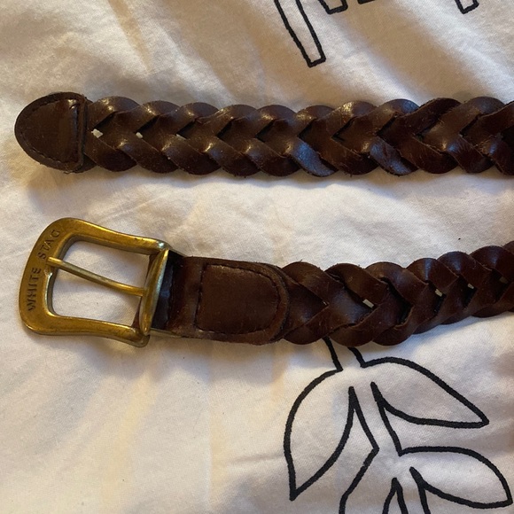 Brown braided vintage leather belt with gold buckle - Picture 2 of 6